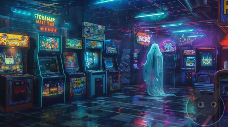 lallen_A_ghost_floating_in_front_of_arcade_machines_in_the_styl_1413efe9-6a7e-4e37-94cd-fcbe0c18649e