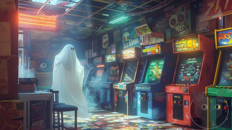 lallen_A_ghost_floating_in_front_of_arcade_machines_in_the_styl_e4fbecfd-0bfc-43c6-98bc-5c952e6e5f13