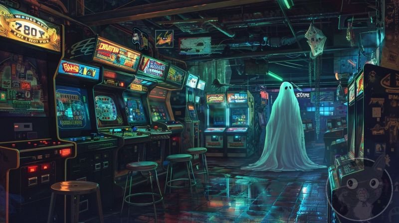 lallen_A_ghost_floating_in_front_of_arcade_machines_in_the_styl_ff33de7e-c089-4be0-b5bc-d3f4db958f76