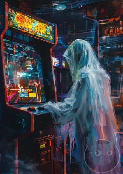 lallen_A_ghost_playing_an_arcade_game_in_the_style_of_John_Larr_565d6707-2b9c-4e82-bdc3-b05f6eed3290