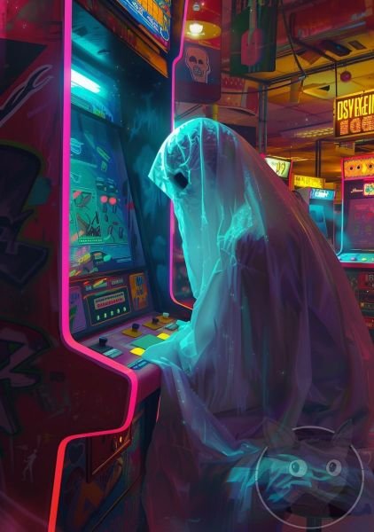 lallen_A_ghost_playing_an_arcade_game_in_the_style_of_John_Larr_fa39dd60-c110-4dd6-8339-1454f1920139