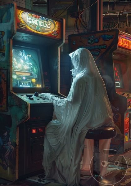 lallen_A_ghost_wearing_white_sheets_sitting_in_front_of_an_arca_2d050a14-3641-48bf-8745-763150529d3a