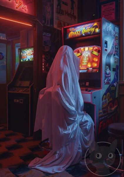 lallen_A_ghost_wearing_white_sheets_sitting_in_front_of_an_arca_98f58cbb-2463-415c-893e-f3a153926744