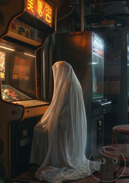 lallen_A_ghost_wearing_white_sheets_sitting_in_front_of_an_arca_ad9de7c4-2c59-4354-b1f1-07637613ef7f