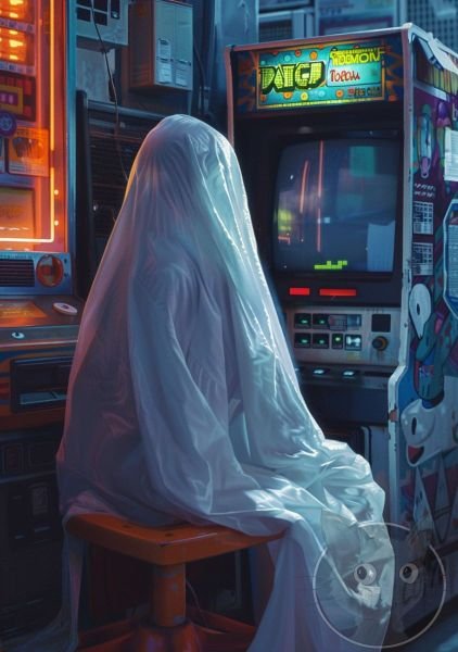 lallen_A_ghost_wearing_white_sheets_sitting_in_front_of_an_arca_c269d338-8843-43df-8557-7d662fb0c0e4
