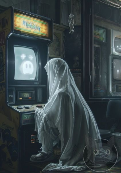 lallen_A_ghost_wearing_white_sheets_sitting_in_front_of_an_arca_f7c09329-8be4-462c-b175-40e81269df80