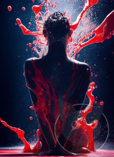 lallen_woman_kneeling_in_a_pool_of_red_liquid_splashes_dripping_8a889c5a-6931-4157-9ce5-592c645183b3
