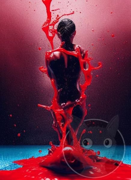 lallen_woman_kneeling_in_a_pool_of_red_liquid_splashes_dripping_b8ab22f8-6c3d-4a61-9e26-b3df2ac698c9